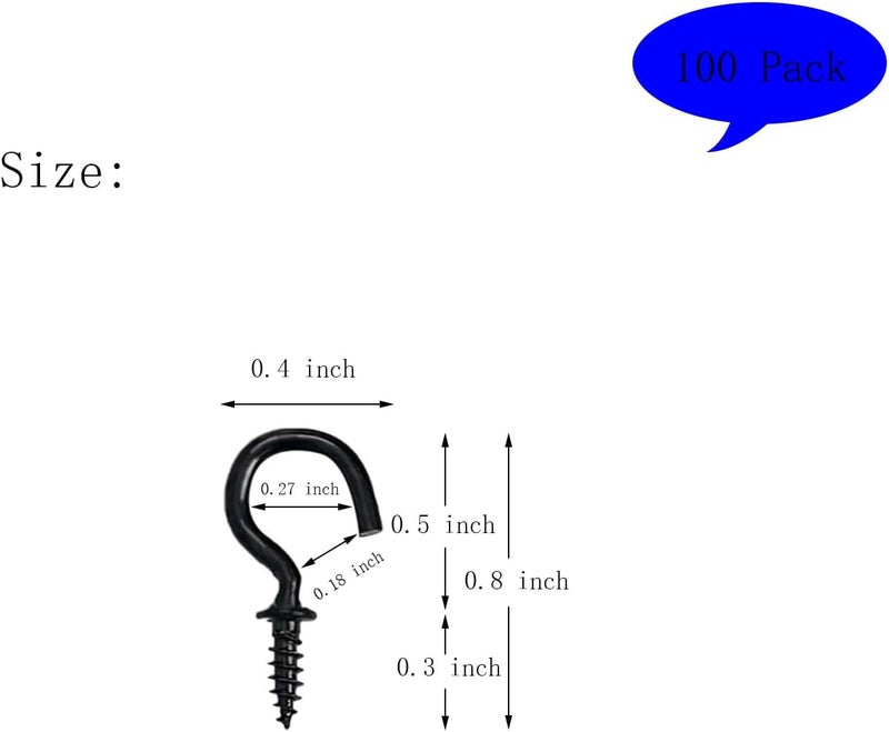 Goiio 100 Pieces 1/2 inch Ceiling Hooks, Black Zinc Plated Metal Screw-in Cup Hooks - Image 3
